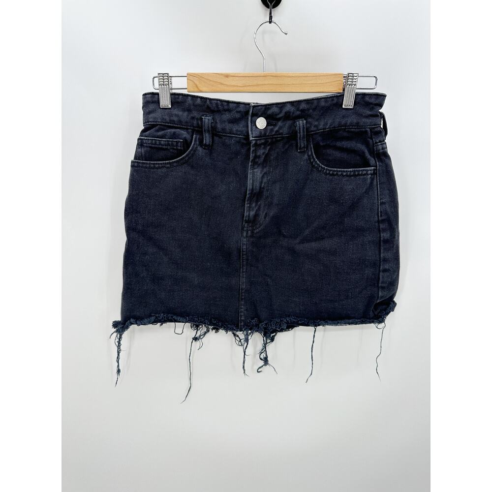 Pacsun Black Wash Mini Denim Skirt Raw Hem Womens Size 27 - Picture 1 of 7